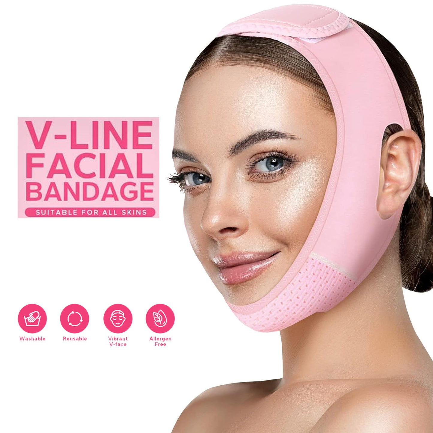 Reusable V-Line Mask – Double Chin Reducer & Face Lifting Strap for Slimming V-Shaped Jawline – Chin Up Face Mask