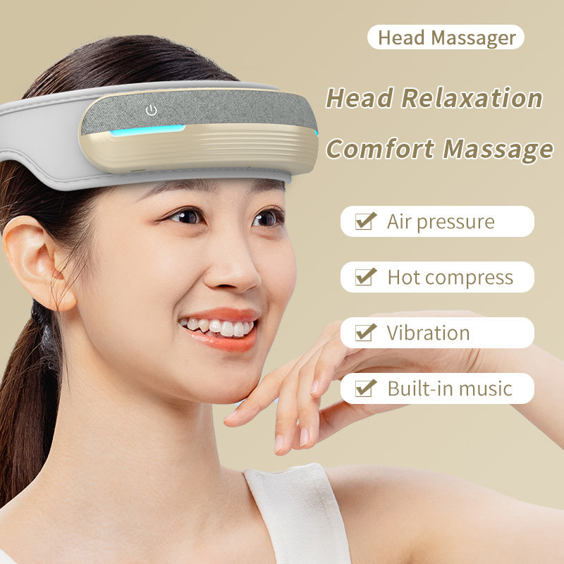 Foldable Heated Head Massager with Air Compression & Music | Portable Relaxation for Stress & Pain Relief
