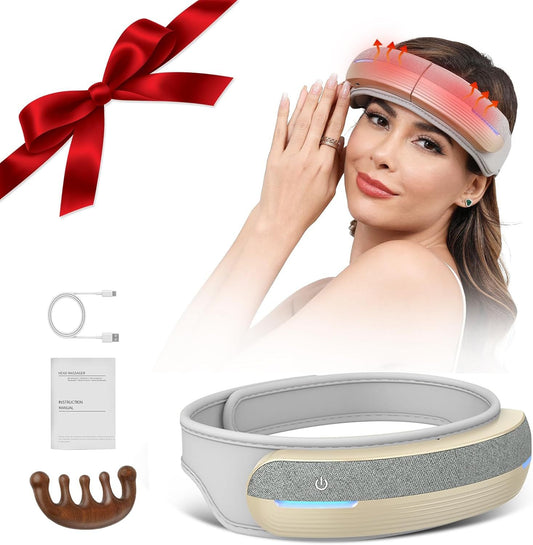 Foldable Heated Head Massager with Air Compression & Music | Portable Relaxation for Stress & Pain Relief